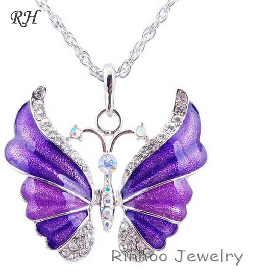 Vintage Tibetan Butterfly Necklace - Silver Plated