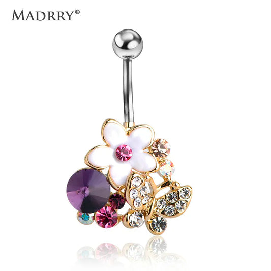 Floral Charm Belly Ring - Stainless Steel Body Piercing