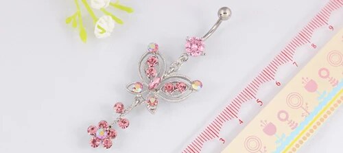 Butterfly Flower Crystal Navel Ring
