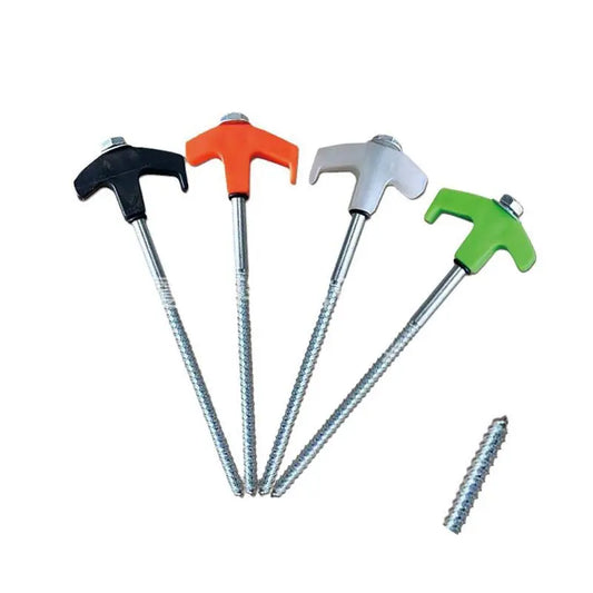 5PCS 8" Screw-in Tent Stakes Ground Anchors Carbon Steel Tent Pegs Spike Hook Camping Tent Nail Spiral Type Canopy Stakes