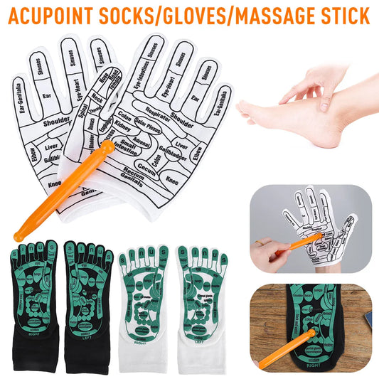 Acupoints Massage Socks Five Fingers Reflexology Acupoint Gloves Accurate Hands Foot Massage Stick Tools for Household Spa