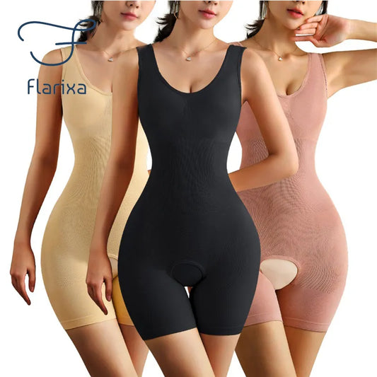 Flarixa Plus Size Seamless Women Bodysuits Shaper Butt Lifter Waist Trainer Shapewear Open Crotch Tummy Control Slim Underwear