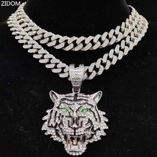 Iced Tiger Crystal Charm Necklace