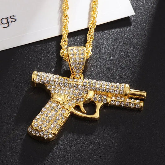Hip Hop Iced Out Gun Necklace