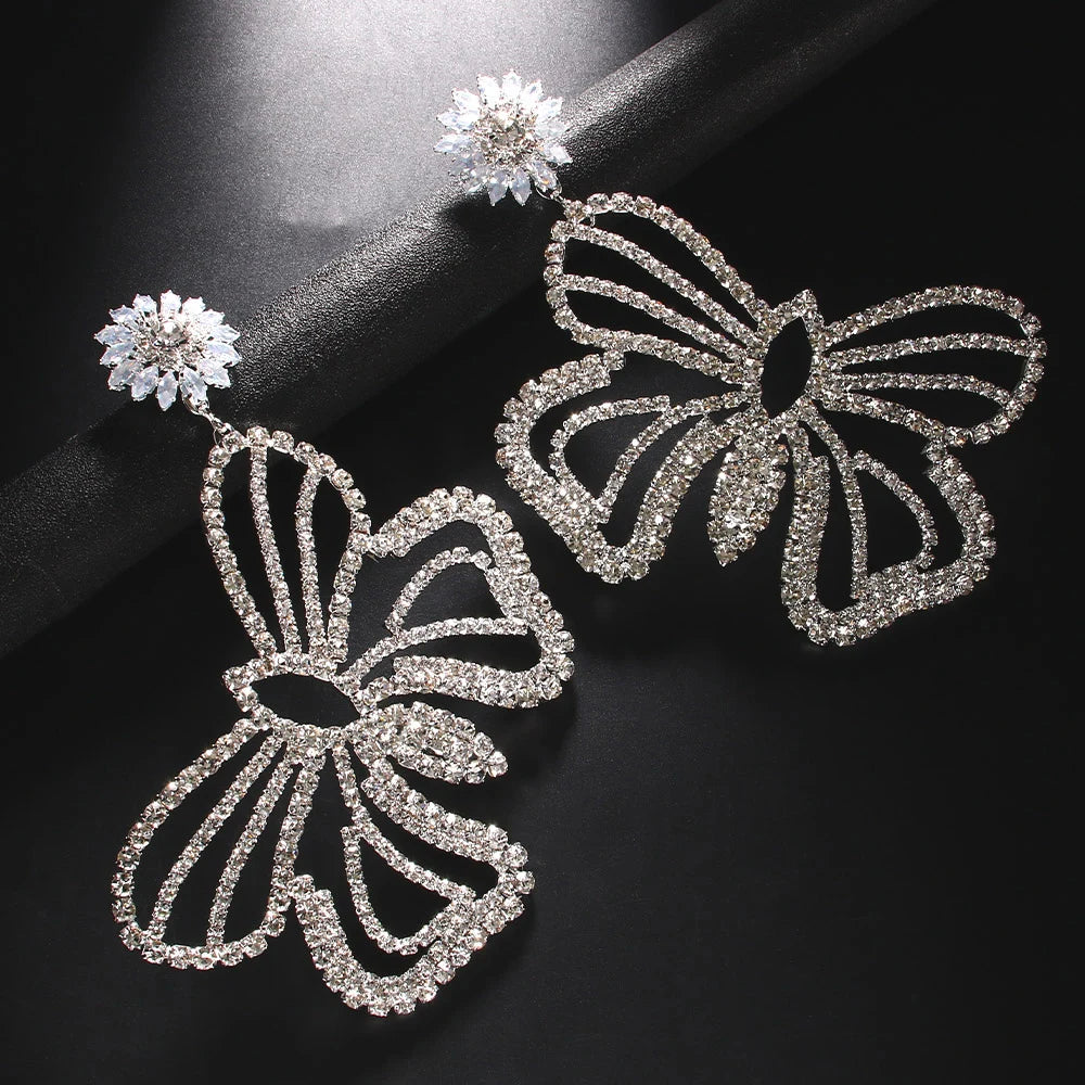 Crystal Flutter: Rhinestone Butterfly Earrings
