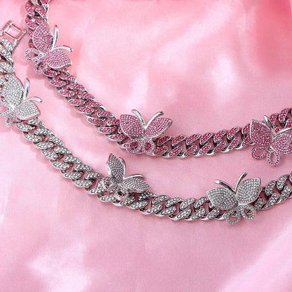 Pink Butterfly Bling Necklace
