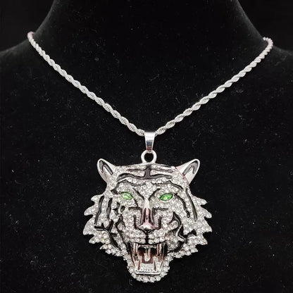 Iced Tiger Crystal Charm Necklace