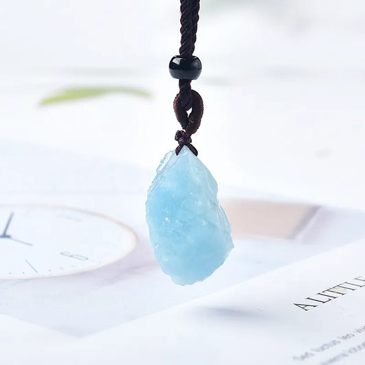 Aquamarine Healing Stone Pendant - Natural Mineral Jewelry