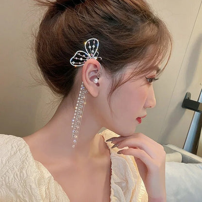 Crystal Butterfly Ear Cuff Tassel Earrings